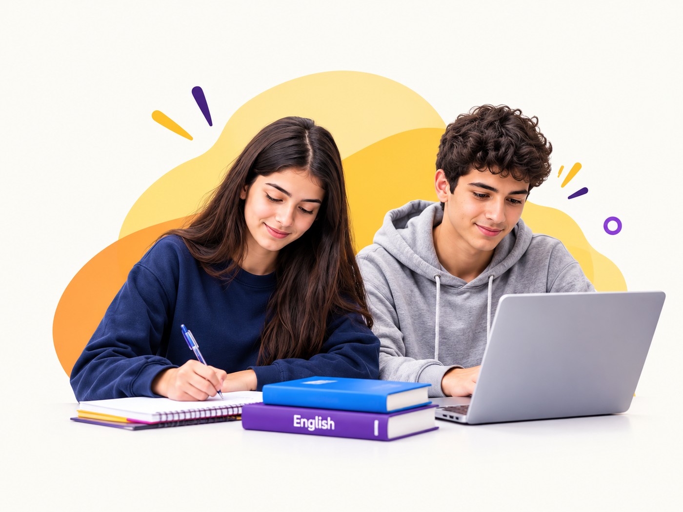 تلميذان يدرسان معًا استعدادًا لامتحان الباكالوريا