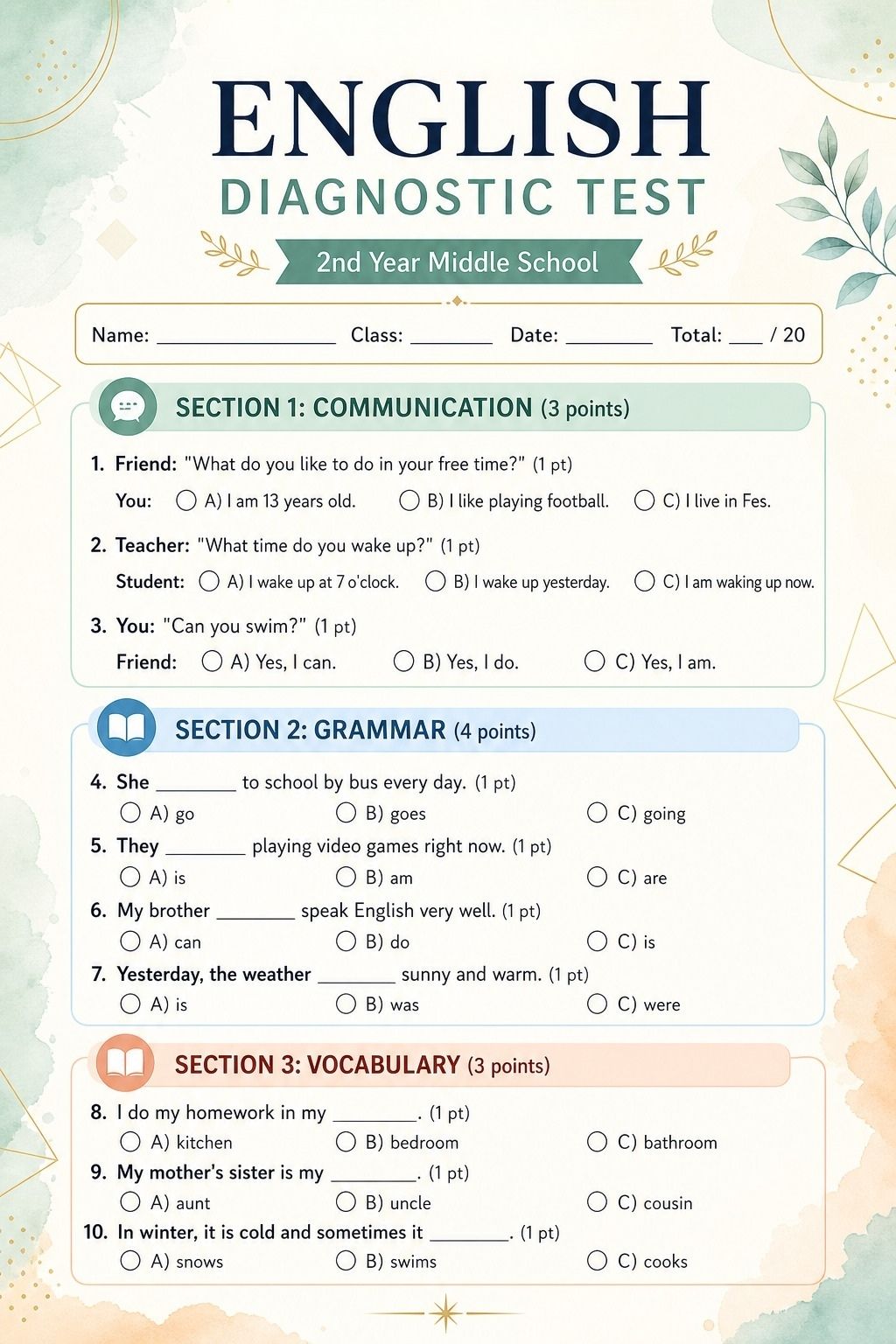 2nd Year Middle School Language Test preview