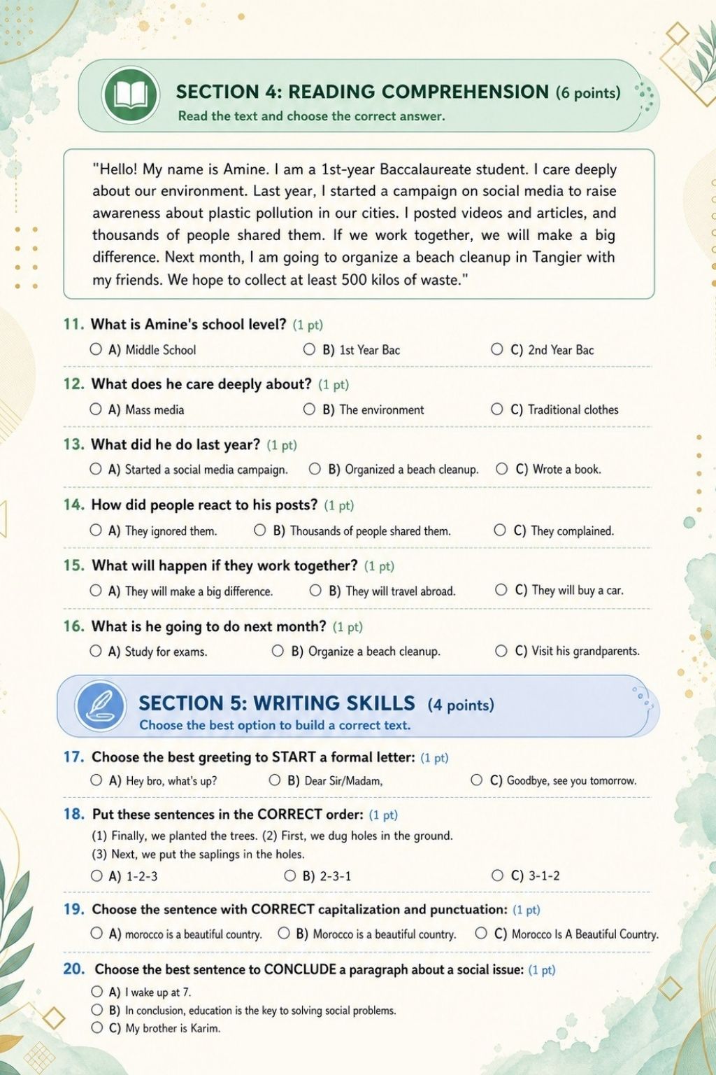 2nd Year Bac Skills Test preview