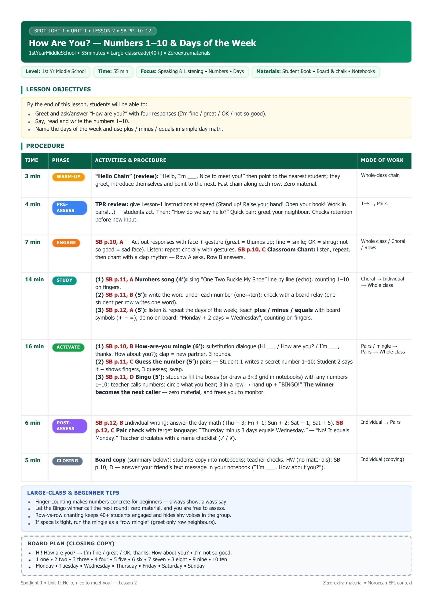How Are You? — Numbers 1–10 & Days of the Week