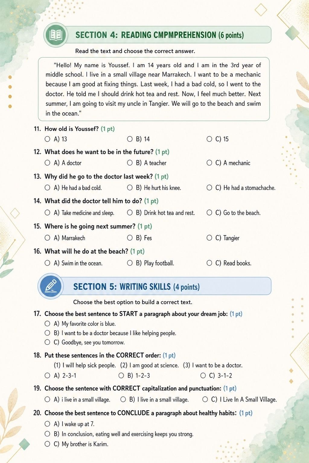 3rd Year Middle School Skills Test preview