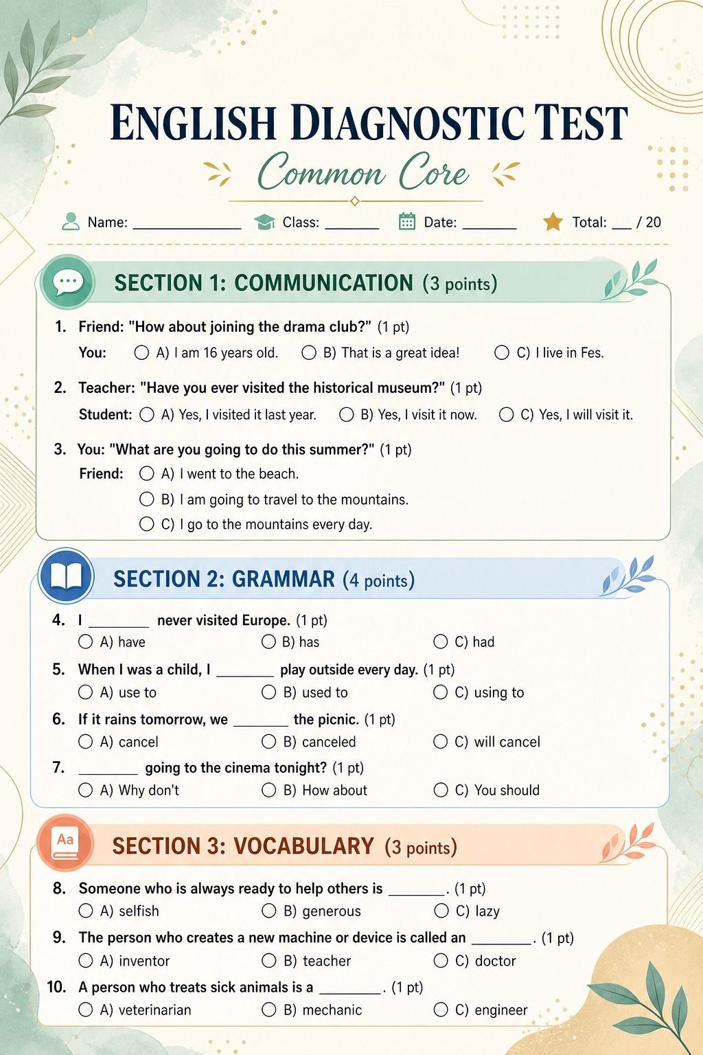 Common Core Language Test preview