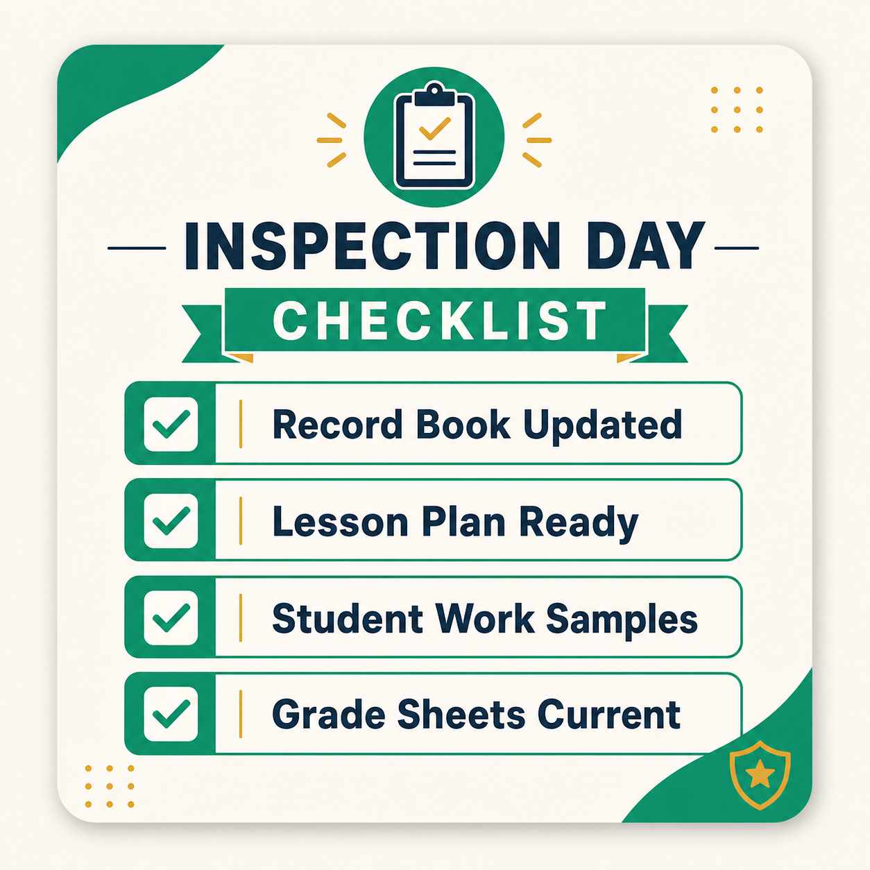 An inspection day checklist of documents to have ready