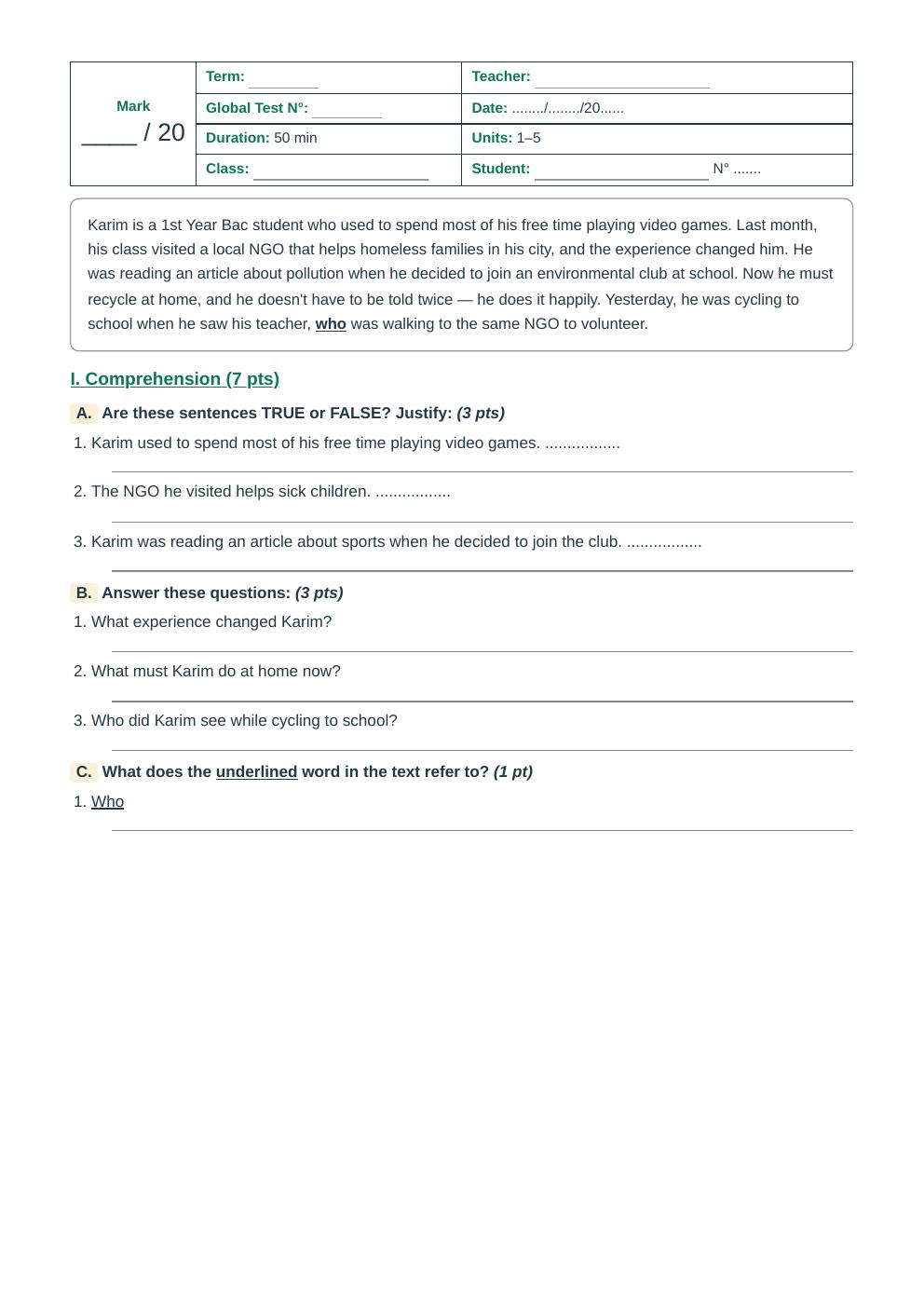 Units 1–5 Global Test