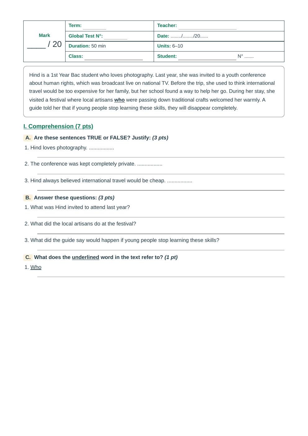 Units 6–10 Global Test
