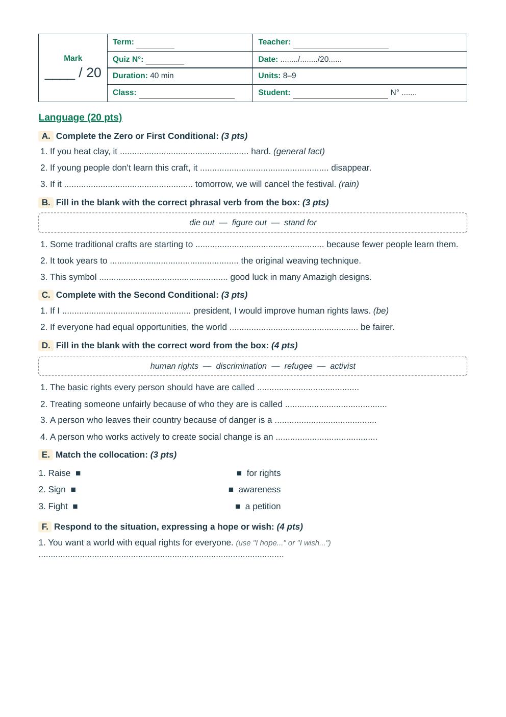 Units 8–9 Language Quiz