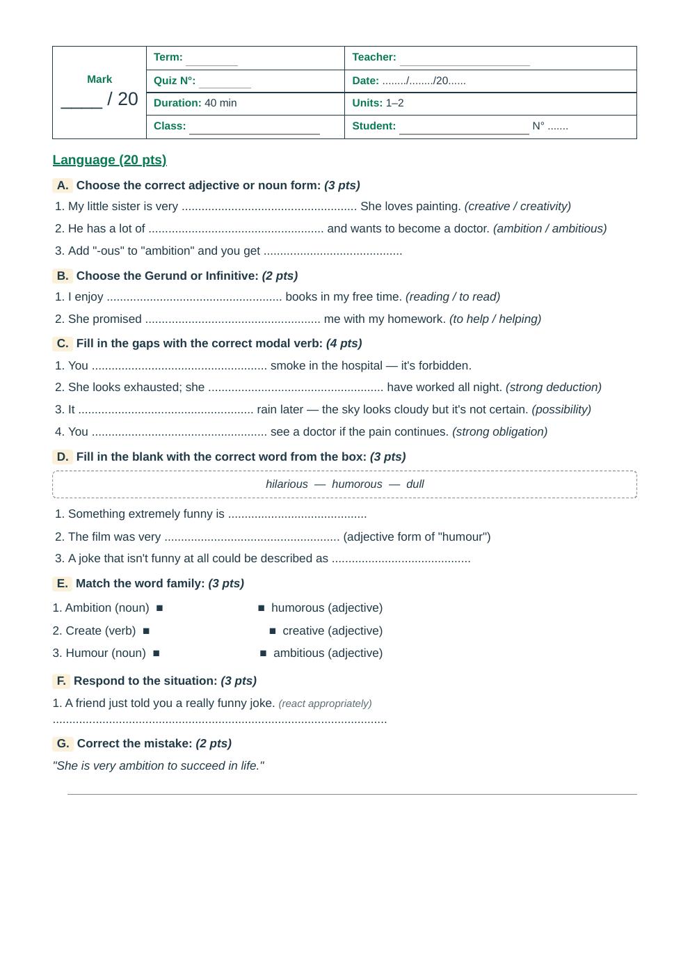 Units 1–2 Language Quiz