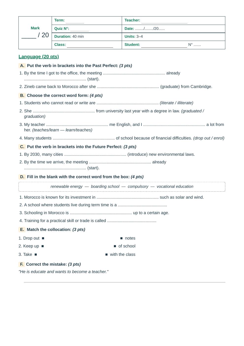 Units 3–4 Language Quiz
