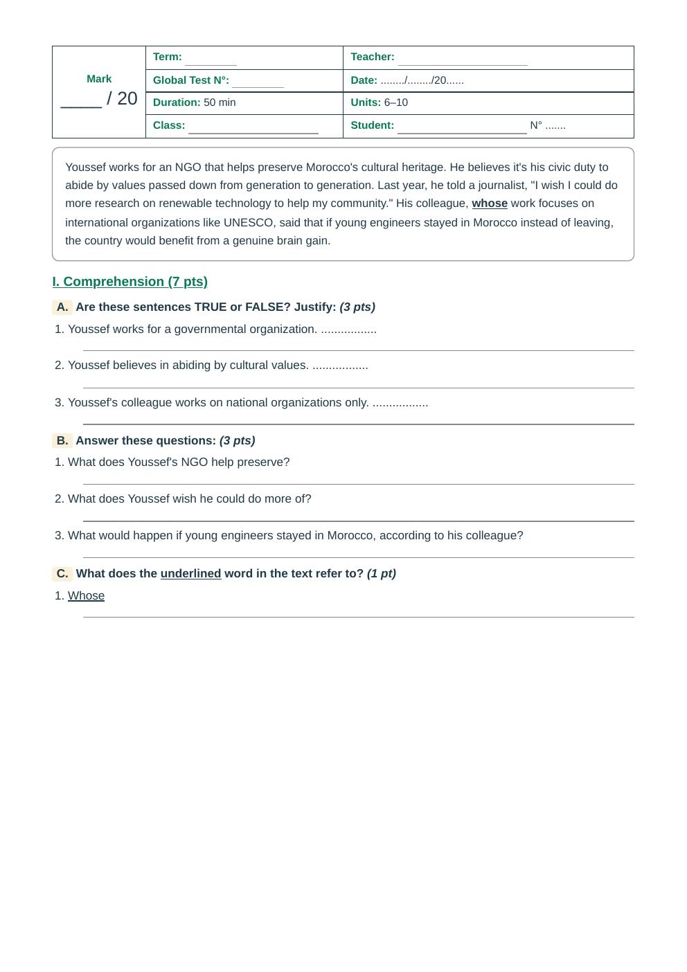 Units 6–10 Global Test