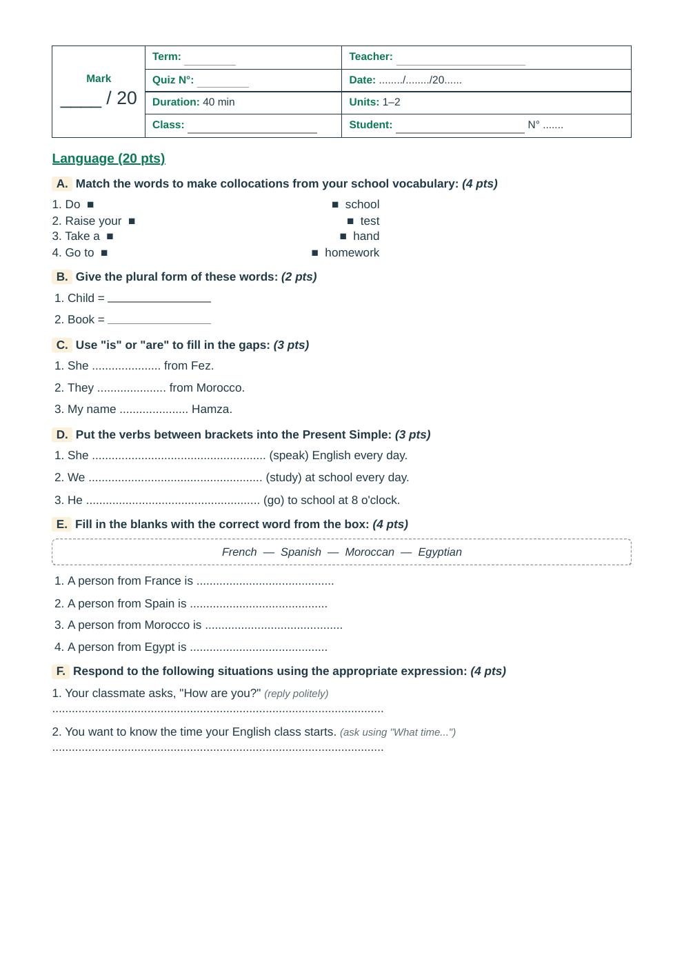 Units 1–2 Language Quiz
