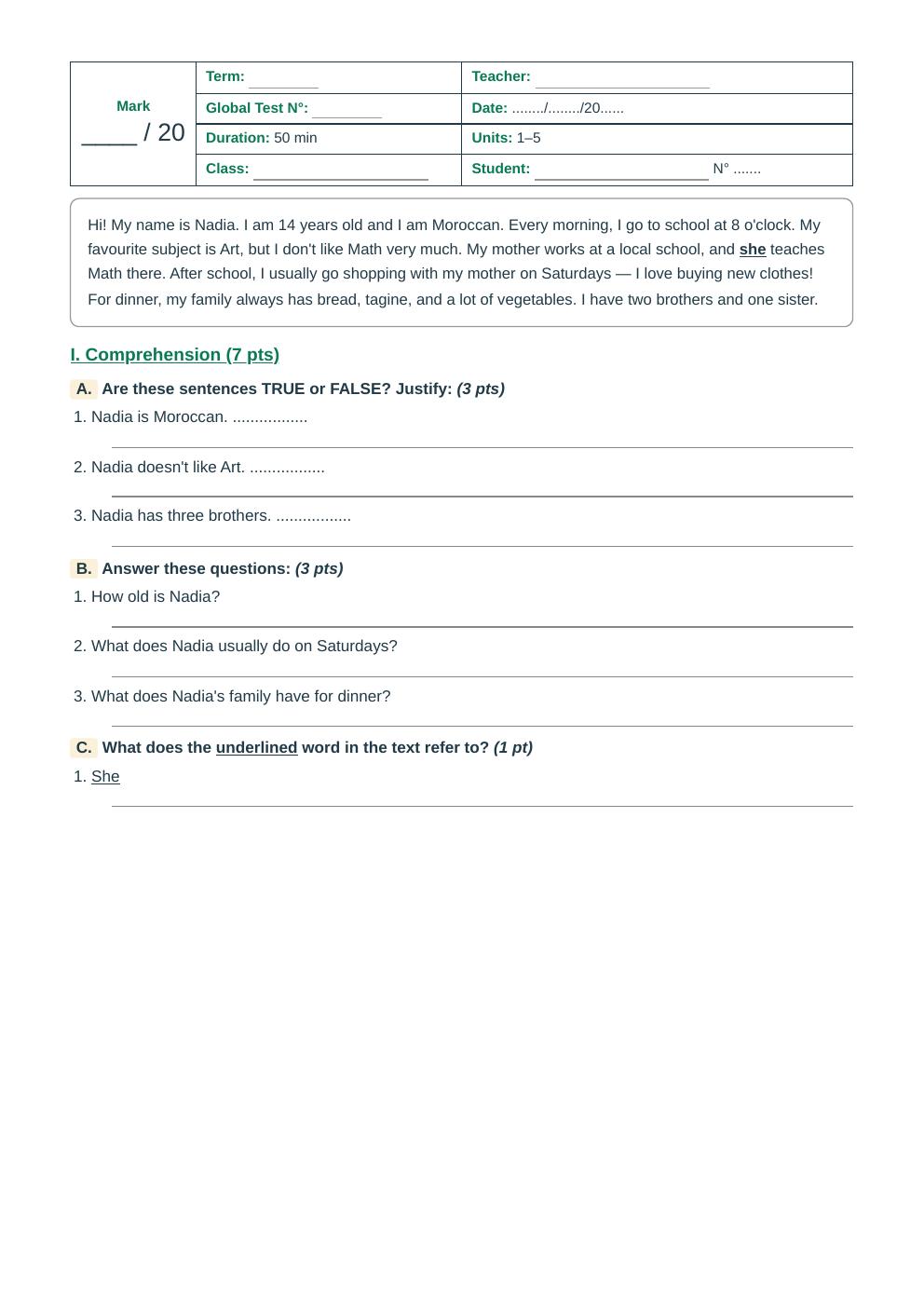 Units 1–5 Global Test