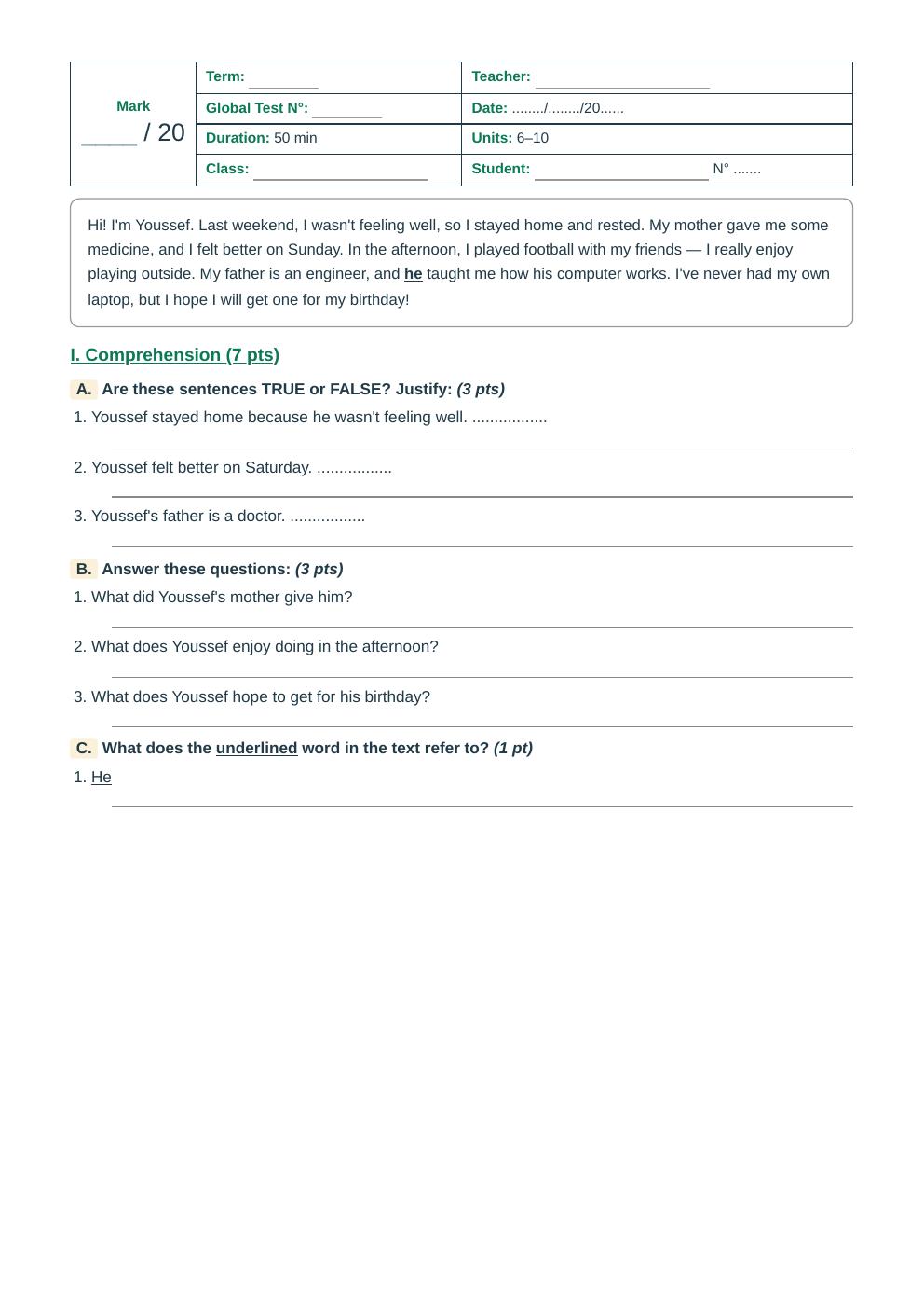 Units 6–10 Global Test
