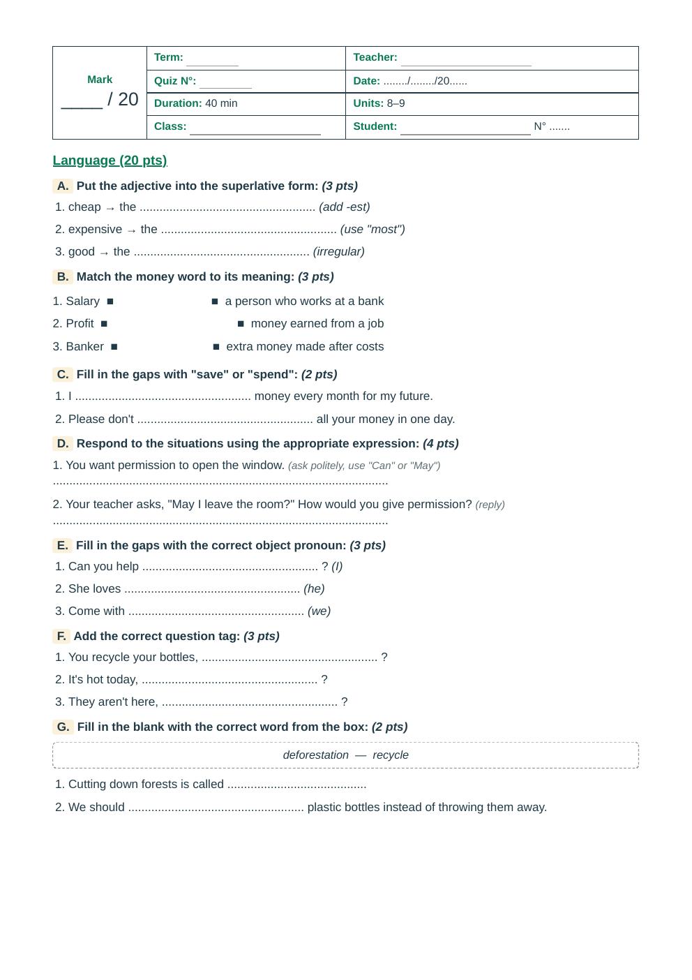 Units 8–9 Language Quiz